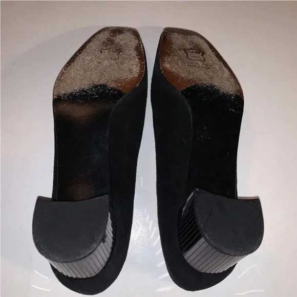 Vintage Stuart Weitzman Black Suede Mirrored Heels Square Toe Women’s Sz 9 - Picture 6 of 6